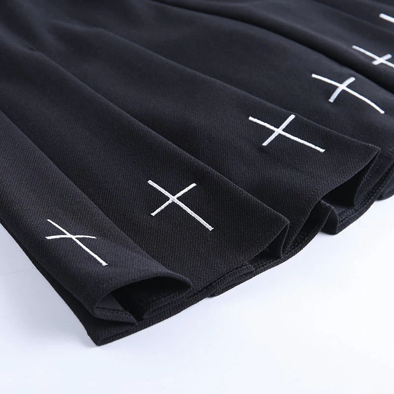 Hot High Waist Mini Black Skirts Streetwear Cross Print Pleated Women Skirt - Image 5