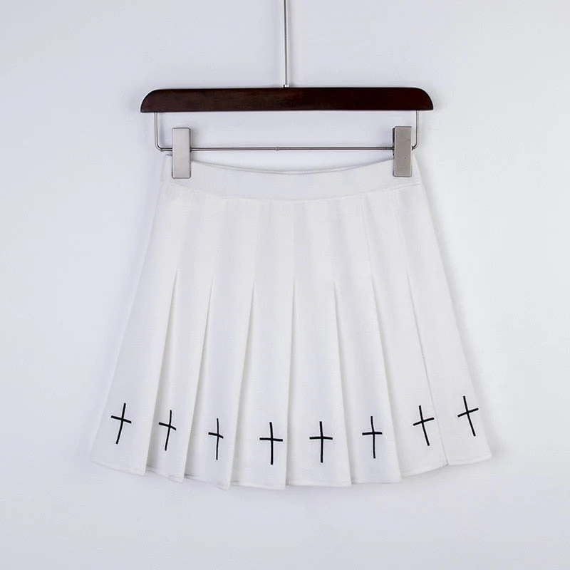 Hot High Waist Mini Black Skirts Streetwear Cross Print Pleated Women Skirt - Image 7