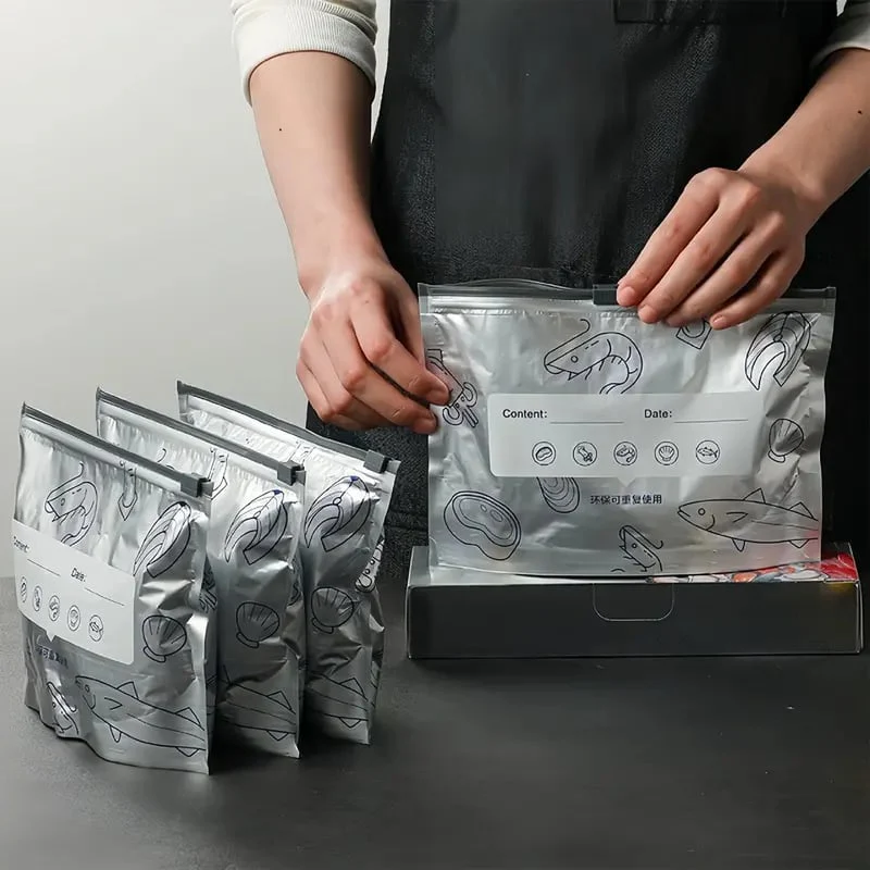 (30pcs )Reusable Aluminum Foil Sealable Storage Bags, 2025 New Resealable Vacuum Zipper Pouches for Food, Stand Up Foil Sealable Bags with Label and Zip Lock for Vegetable Fruit Meat - Image 2