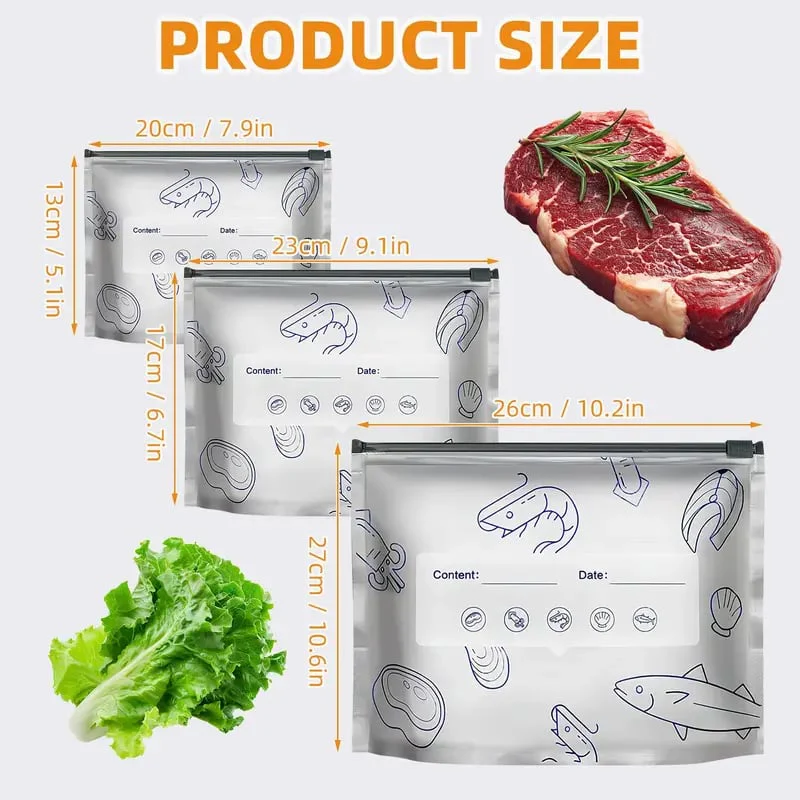 (30pcs )Reusable Aluminum Foil Sealable Storage Bags, 2025 New Resealable Vacuum Zipper Pouches for Food, Stand Up Foil Sealable Bags with Label and Zip Lock for Vegetable Fruit Meat - Image 3