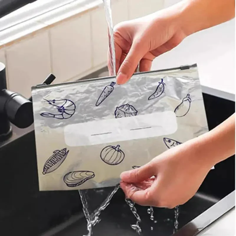 (30pcs )Reusable Aluminum Foil Sealable Storage Bags, 2025 New Resealable Vacuum Zipper Pouches for Food, Stand Up Foil Sealable Bags with Label and Zip Lock for Vegetable Fruit Meat - Image 5