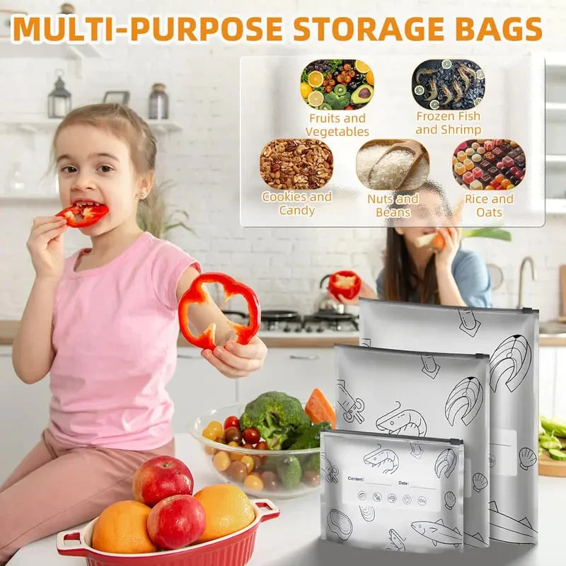 (30pcs )Reusable Aluminum Foil Sealable Storage Bags, 2025 New Resealable Vacuum Zipper Pouches for Food, Stand Up Foil Sealable Bags with Label and Zip Lock for Vegetable Fruit Meat - Image 6