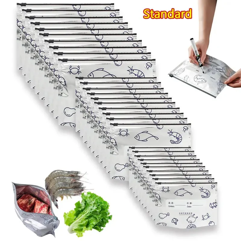 (30pcs )Reusable Aluminum Foil Sealable Storage Bags, 2025 New Resealable Vacuum Zipper Pouches for Food, Stand Up Foil Sealable Bags with Label and Zip Lock for Vegetable Fruit Meat - Image 7