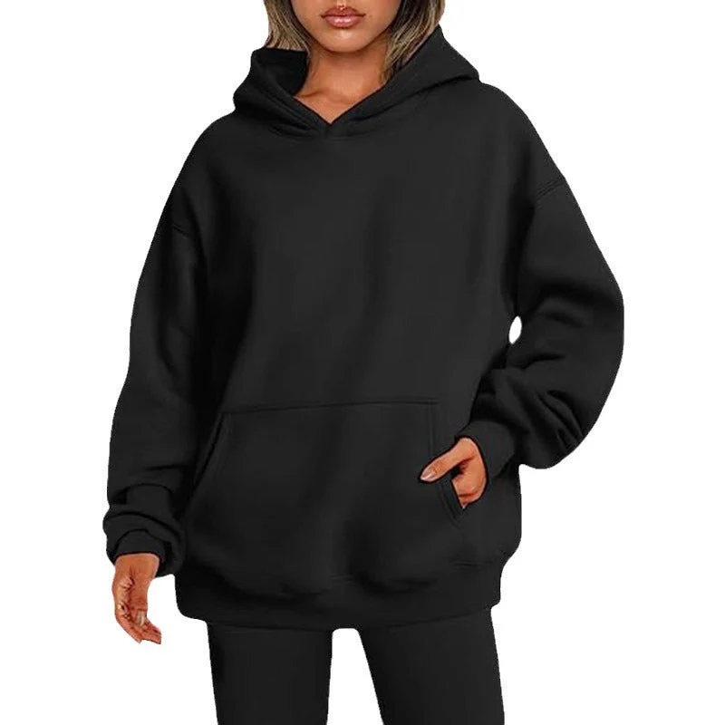 Basic Thick Solid Color Pullover Hoodie - Image 2