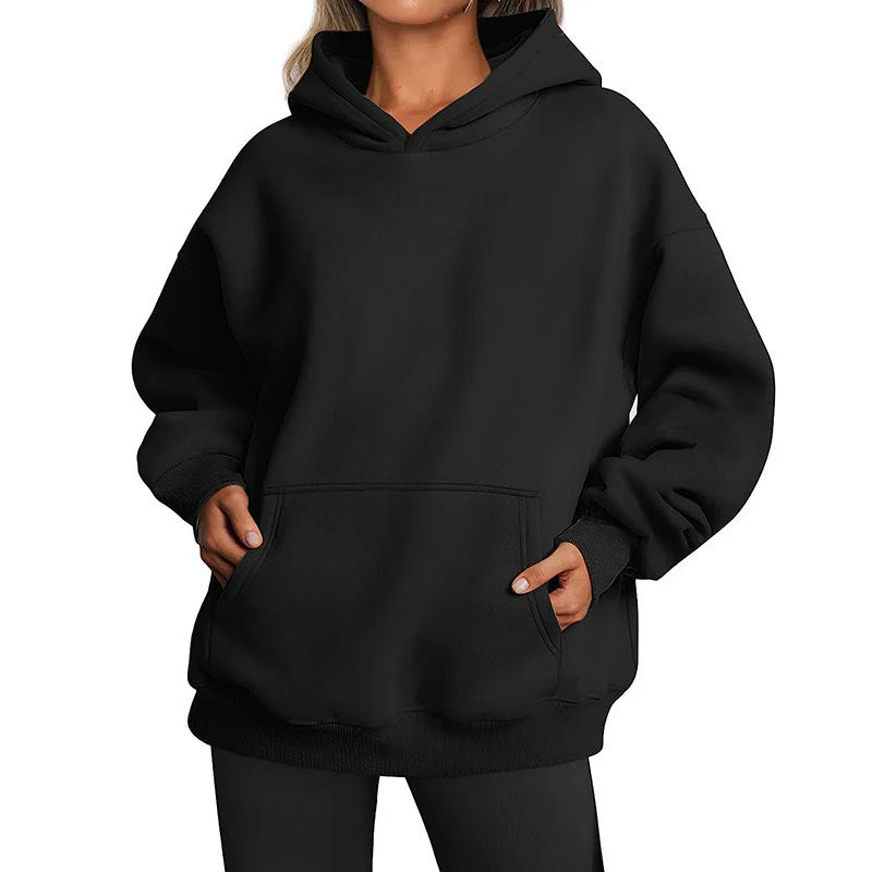 Basic Thick Solid Color Pullover Hoodie - Image 8