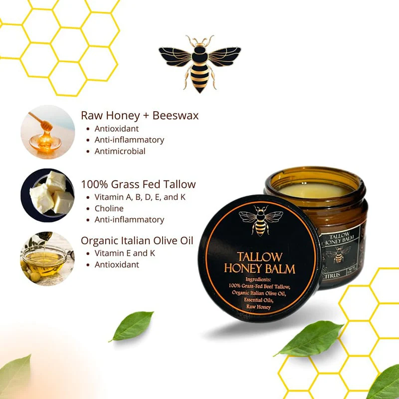 Organic Grass-Fed Beef Tallow Balm With Raw Honey - Image 3