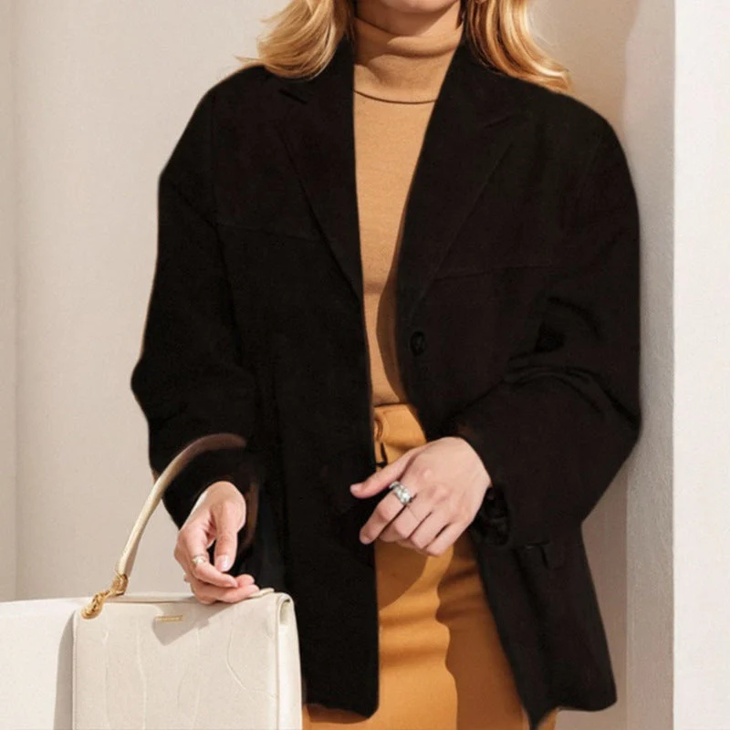 Vintage Style Loose Suede Long-Sleeve Blazer with Pockets for Women - Image 4