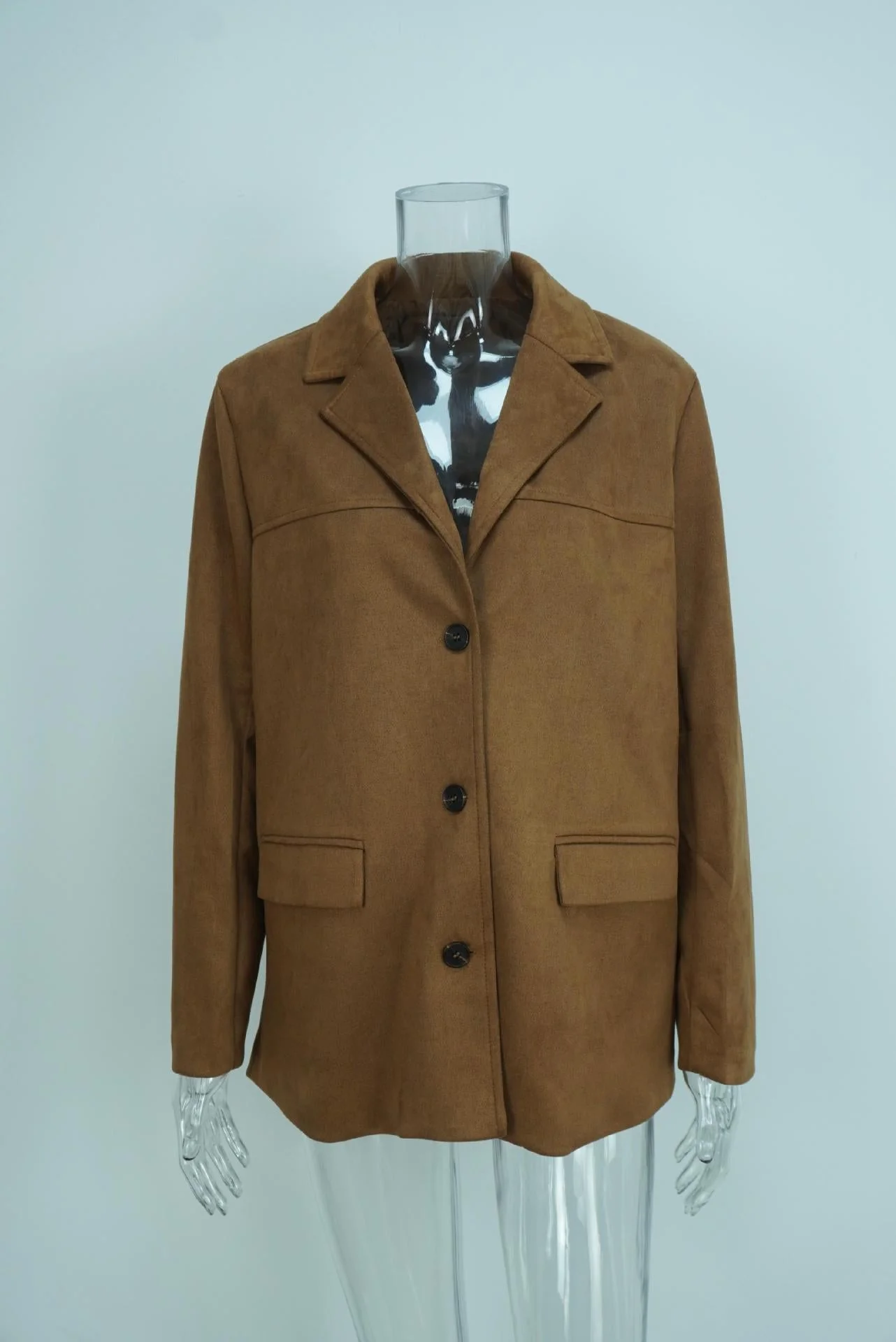 Vintage Style Loose Suede Long-Sleeve Blazer with Pockets for Women - Image 6