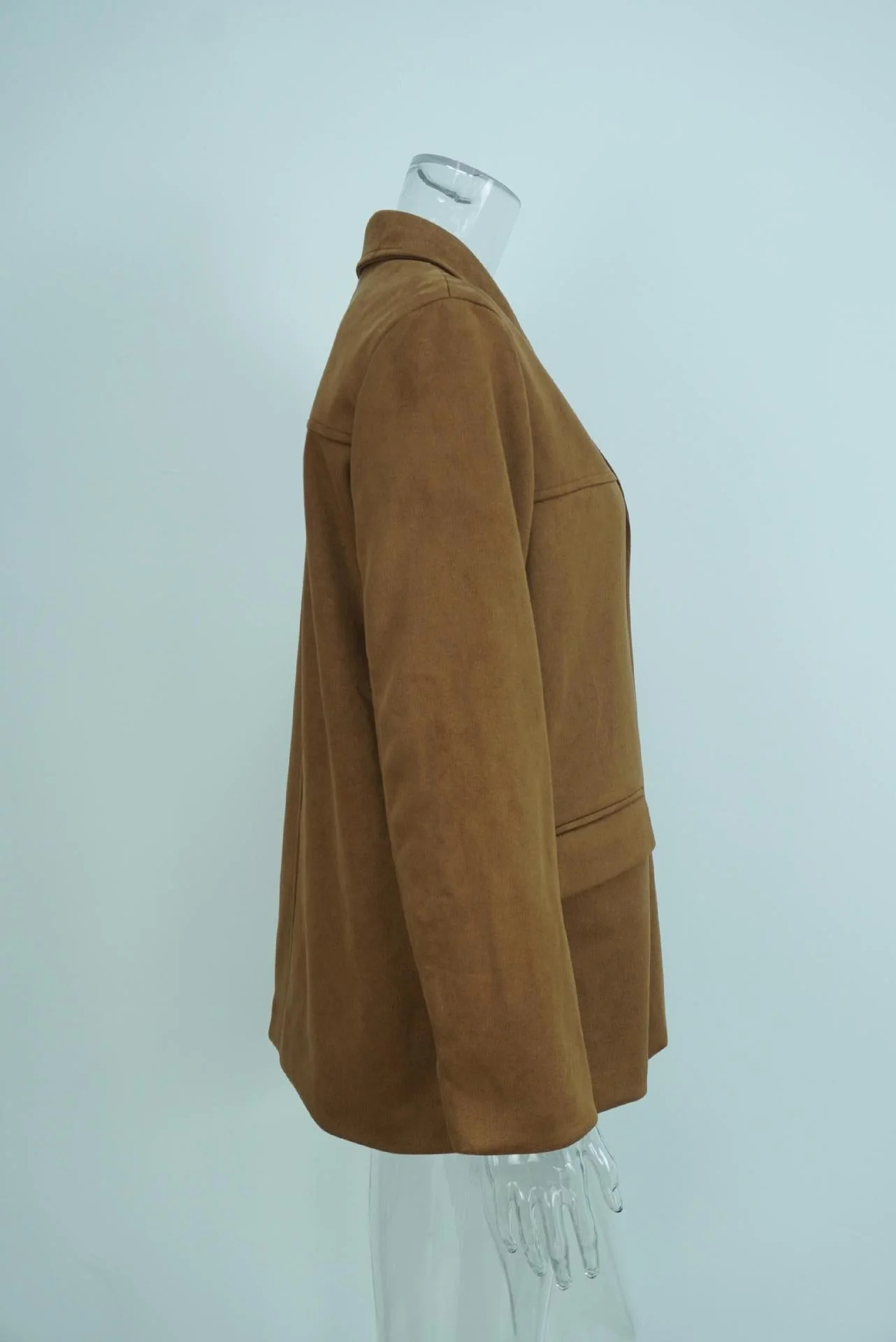 Vintage Style Loose Suede Long-Sleeve Blazer with Pockets for Women - Image 7