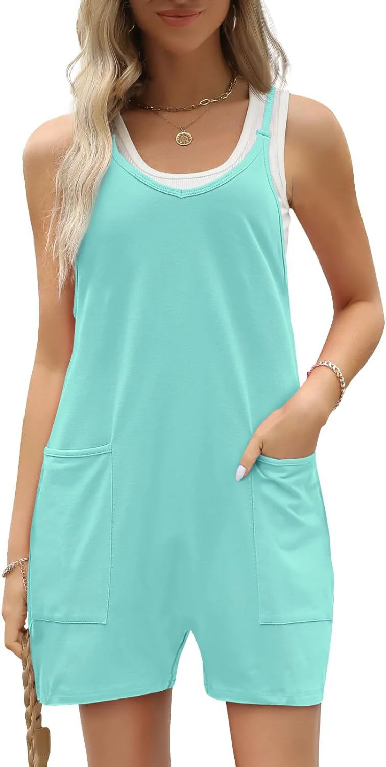 Women's Casual Sleeveless Loose Short Jumpsuit with Thin Straps - Image 11