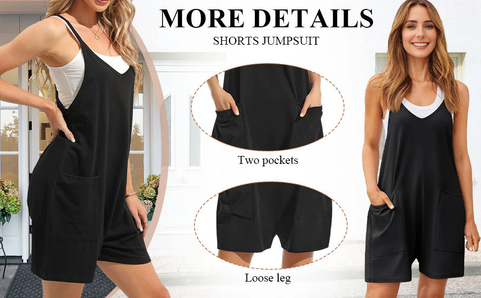 Women's Casual Sleeveless Loose Short Jumpsuit with Thin Straps - Image 17