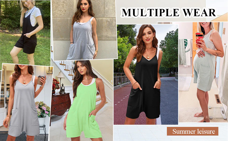 Women's Casual Sleeveless Loose Short Jumpsuit with Thin Straps - Image 18