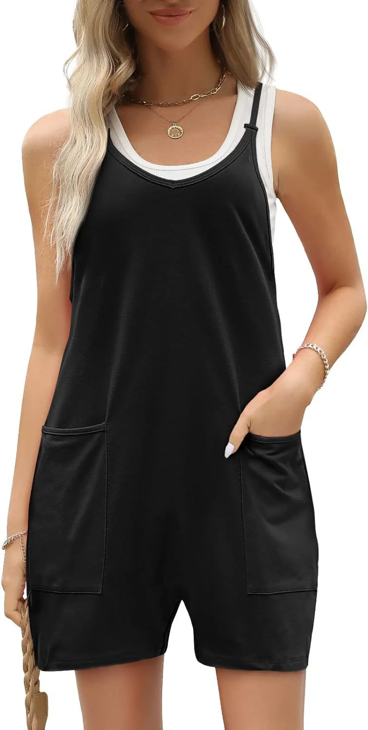 Women's Casual Sleeveless Loose Short Jumpsuit with Thin Straps - Image 6