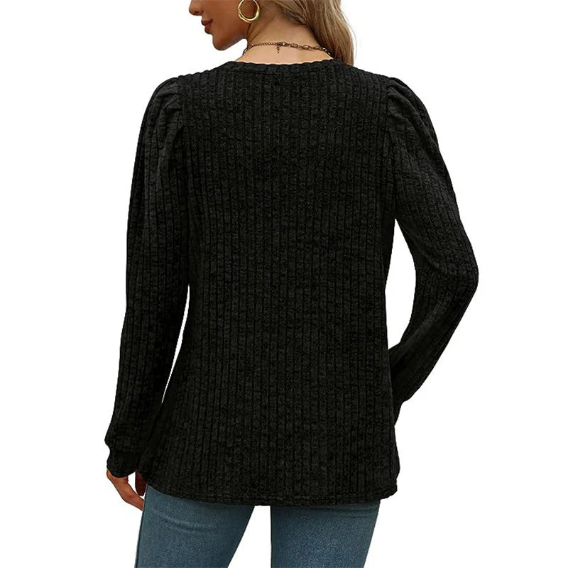 Women's Puff Sleeve Long Sleeve Crew Neck Knit Top - Image 11