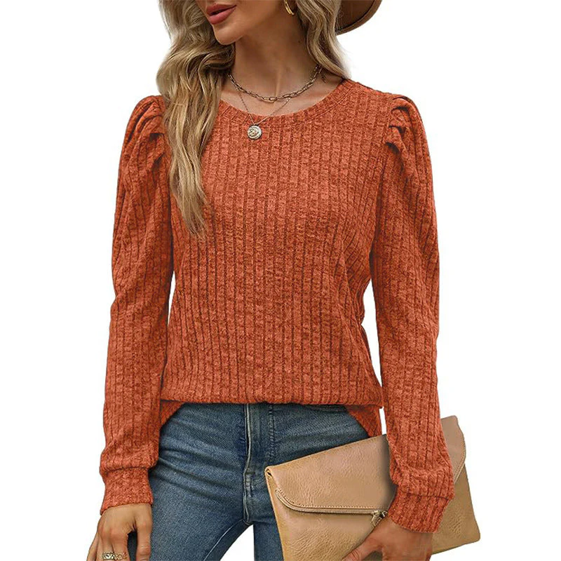 Women's Puff Sleeve Long Sleeve Crew Neck Knit Top - Image 4