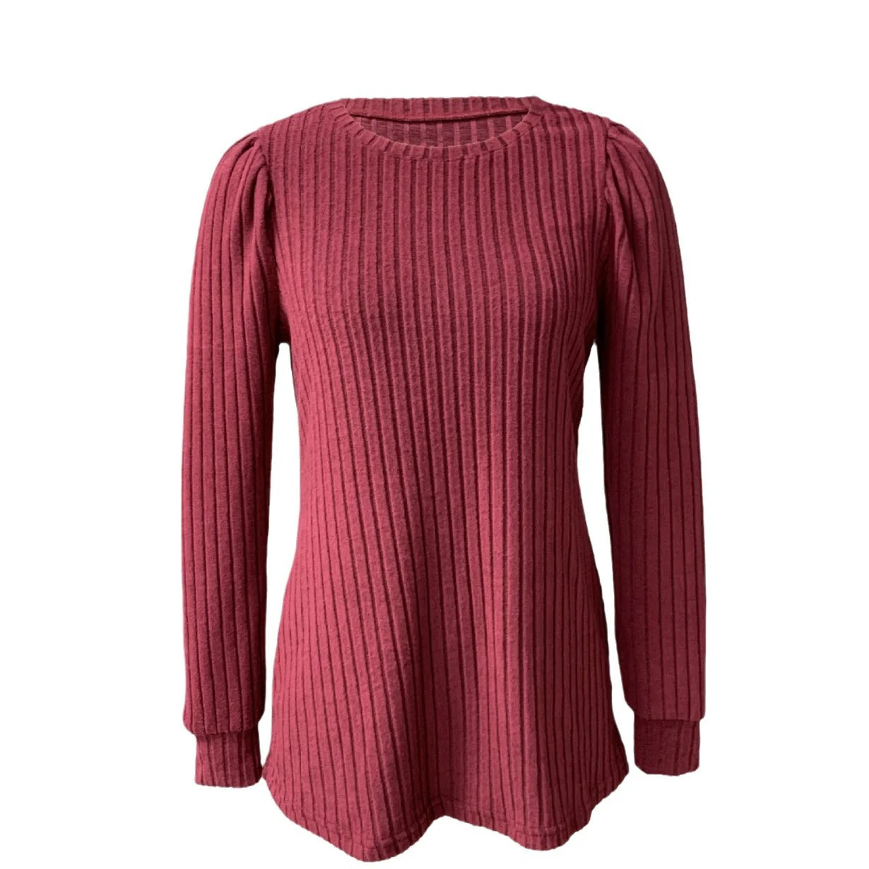 Women's Puff Sleeve Long Sleeve Crew Neck Knit Top - Image 7