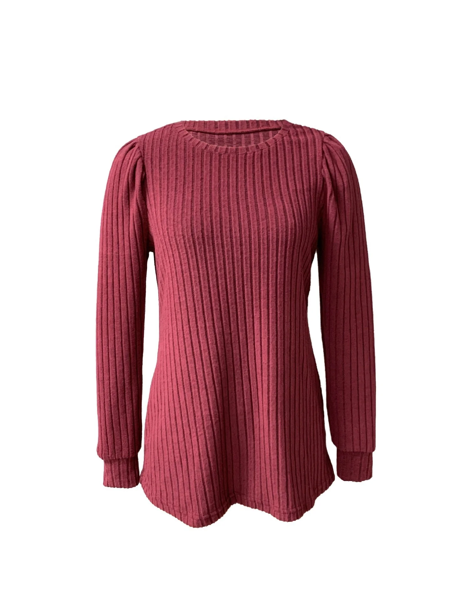 Women's Puff Sleeve Long Sleeve Crew Neck Knit Top - Image 8