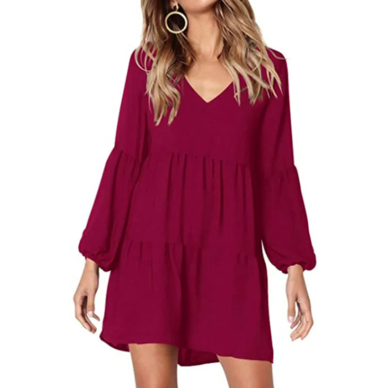 Women's V-Neck Belted Straight Dress - Image 3